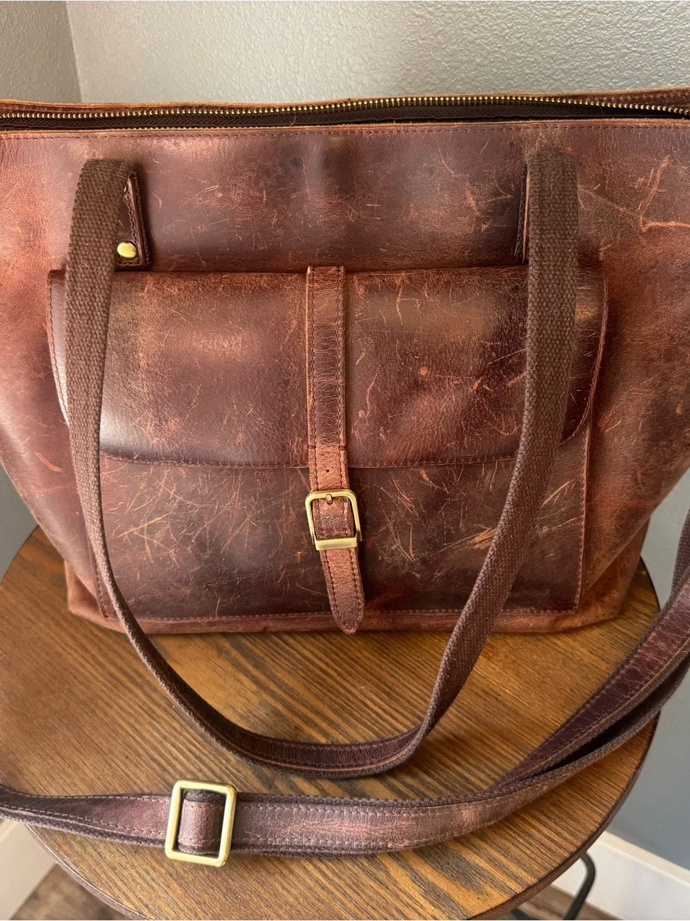 S-Zone Crazy Horse Genuine Leather Laptop Tote Bag 14” Work Crossbody Brown 17”